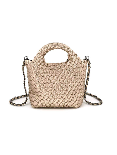 Braided Clutch with Crossbody Strap in Champagne