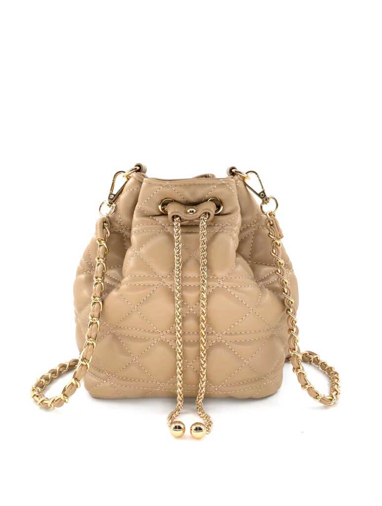 Quilted Bucket Bag in Camel