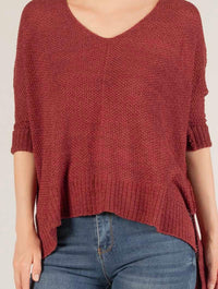 3/4 Sleeve V-Neck Sweater Knit Top