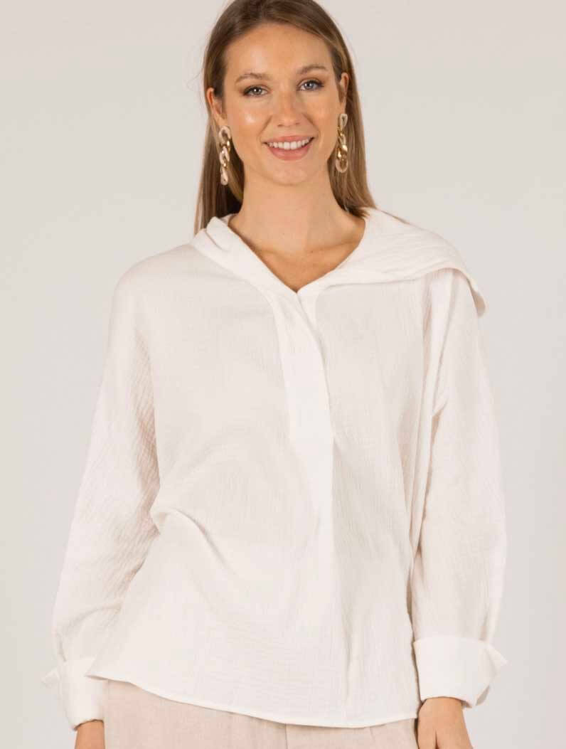 Gauze Hooded Long Sleeve Top