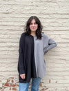 Knit Colorblock V-Neck Top in Black/Heather Grey