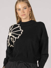 Knit Round Neck Sweater with Floral Pattern