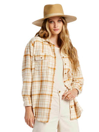 Billabong So Stoked Button Up Plaid Shirt in White Cap