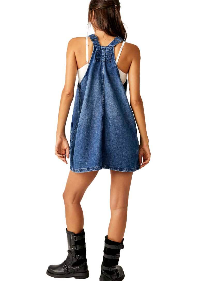 Free People Overall Smock Mini Dress in Sapphire Wash