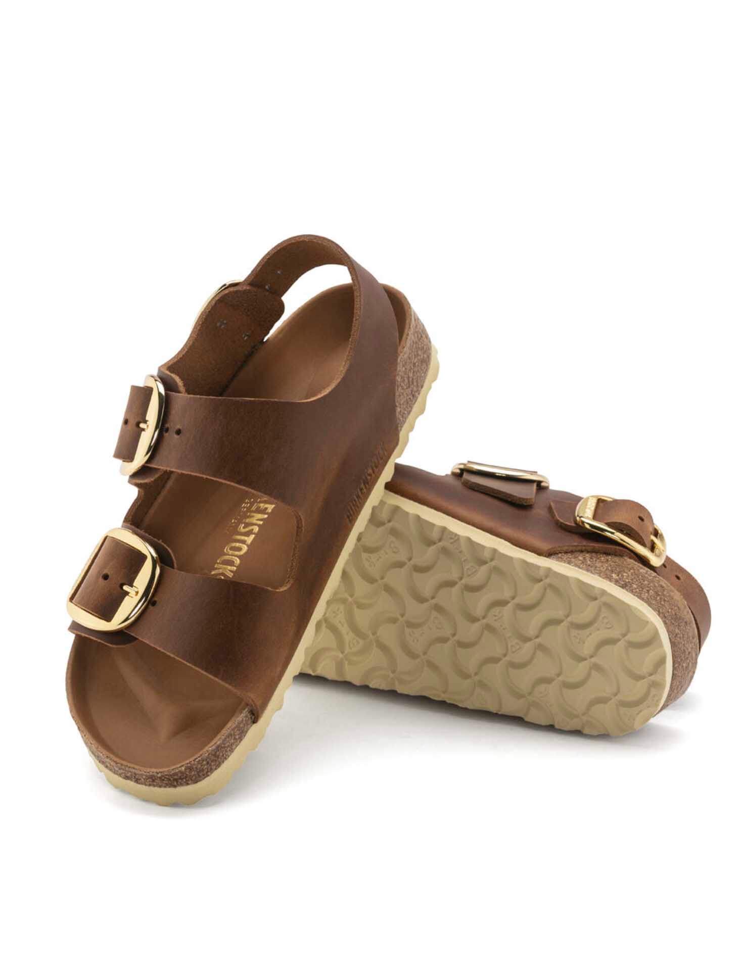 Cognac birkenstocks gold store buckle