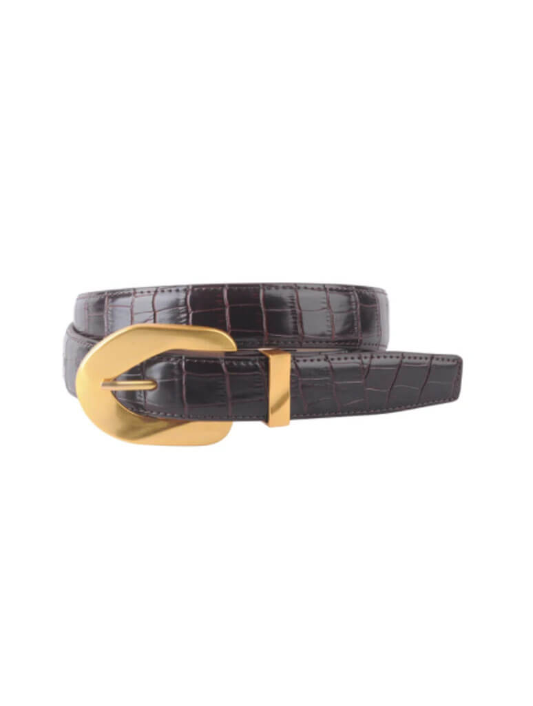 Croco Belt with Gold Wavy Buckle