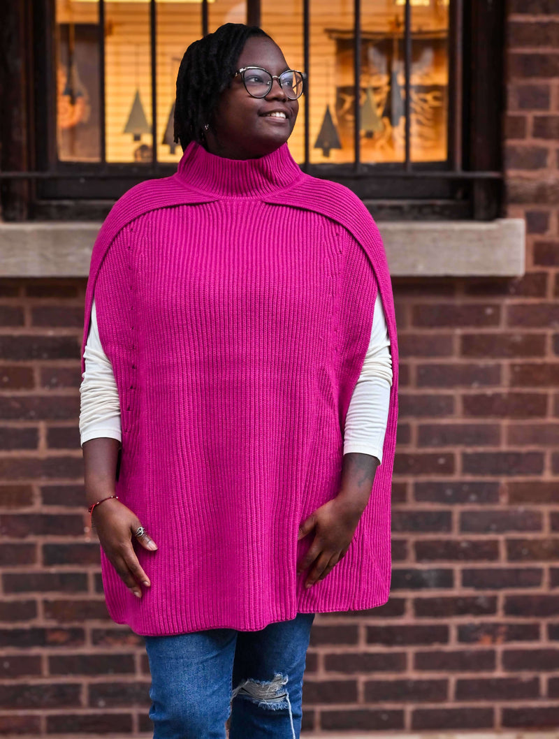 Knit Poncho/Cape in Hot Pink