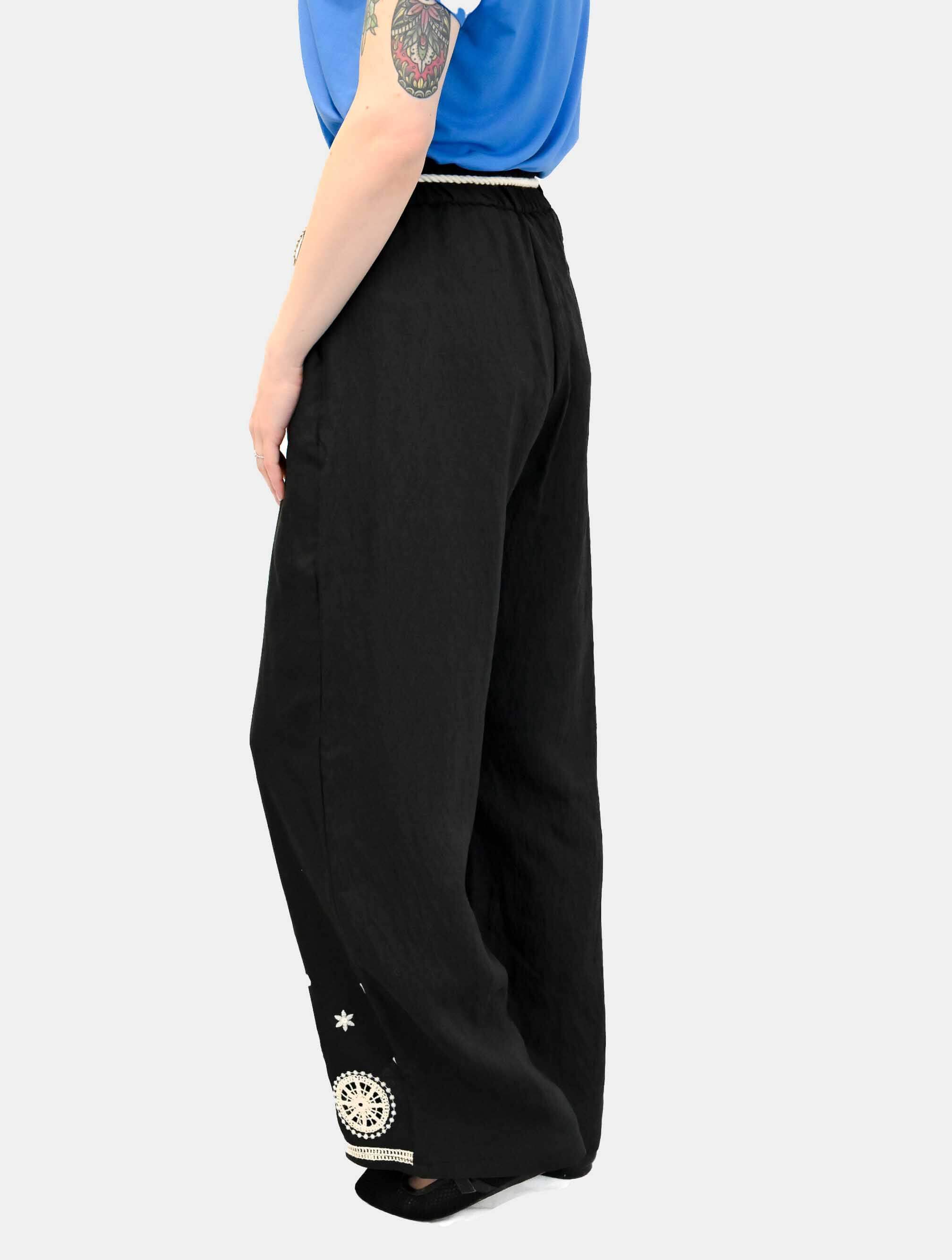 Embroidered Pants with Rope Belt