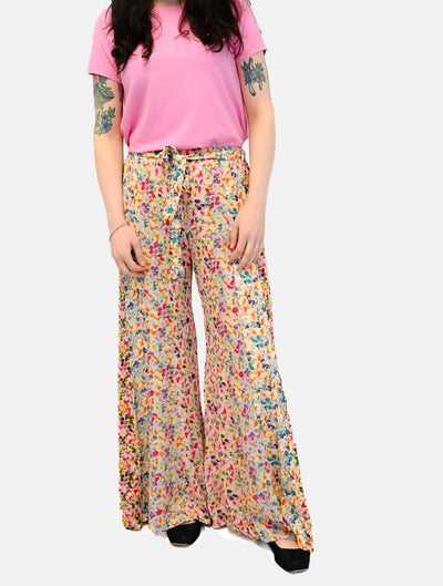 Floral Print Flowy Pants with Belt
