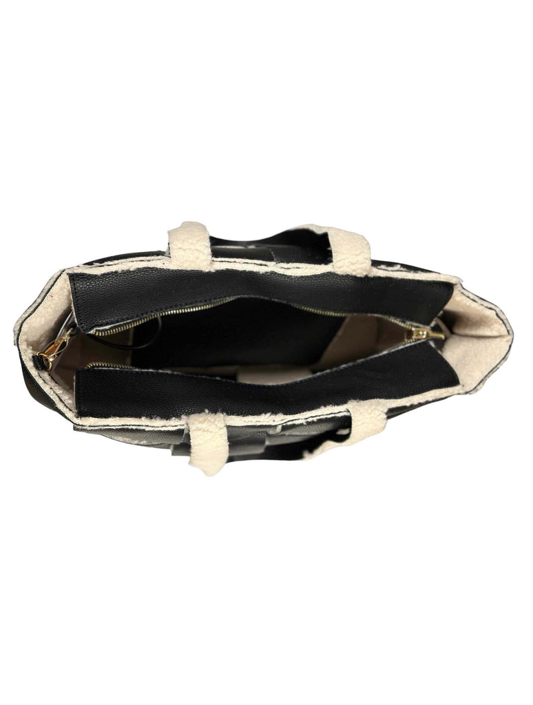 Lily Paneled Sherpa Tote in Black