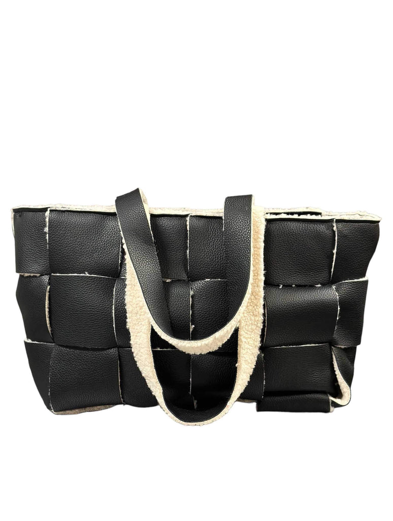 Lily Paneled Sherpa Tote in Black