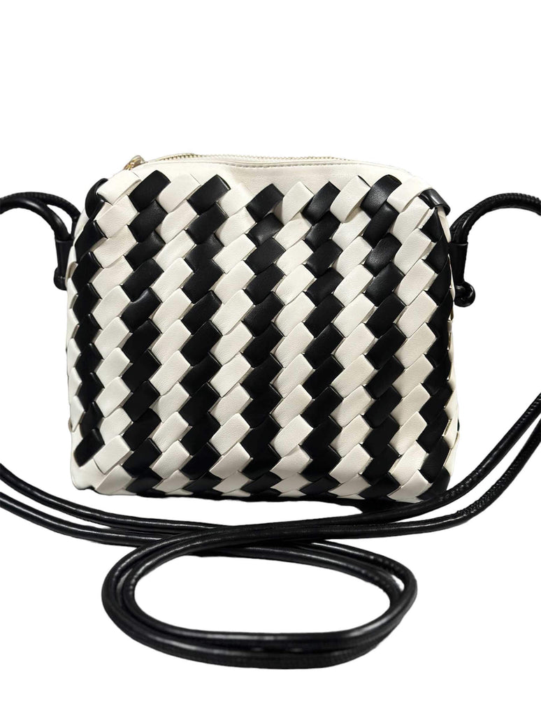 Woven Crossbody Bag in Black/White