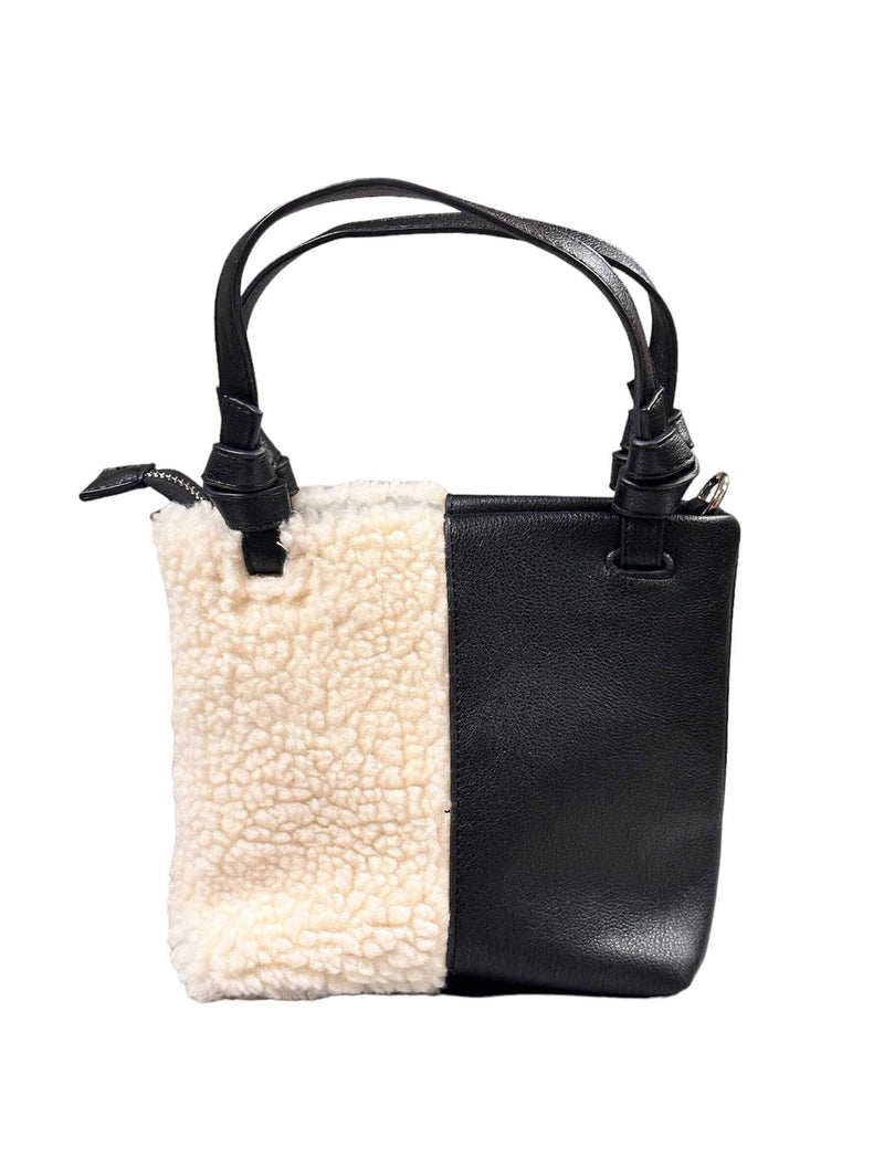 Addison Sherpa Patchwork Tote in Black/White