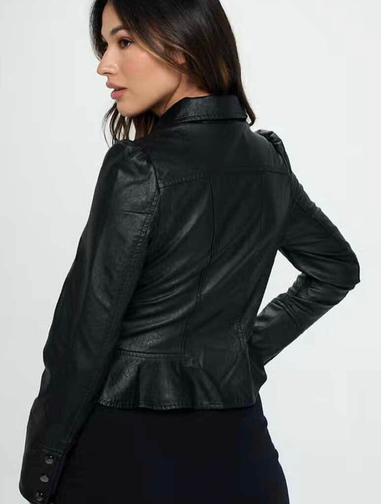 Vegan Leather Peplum Jacket in Black