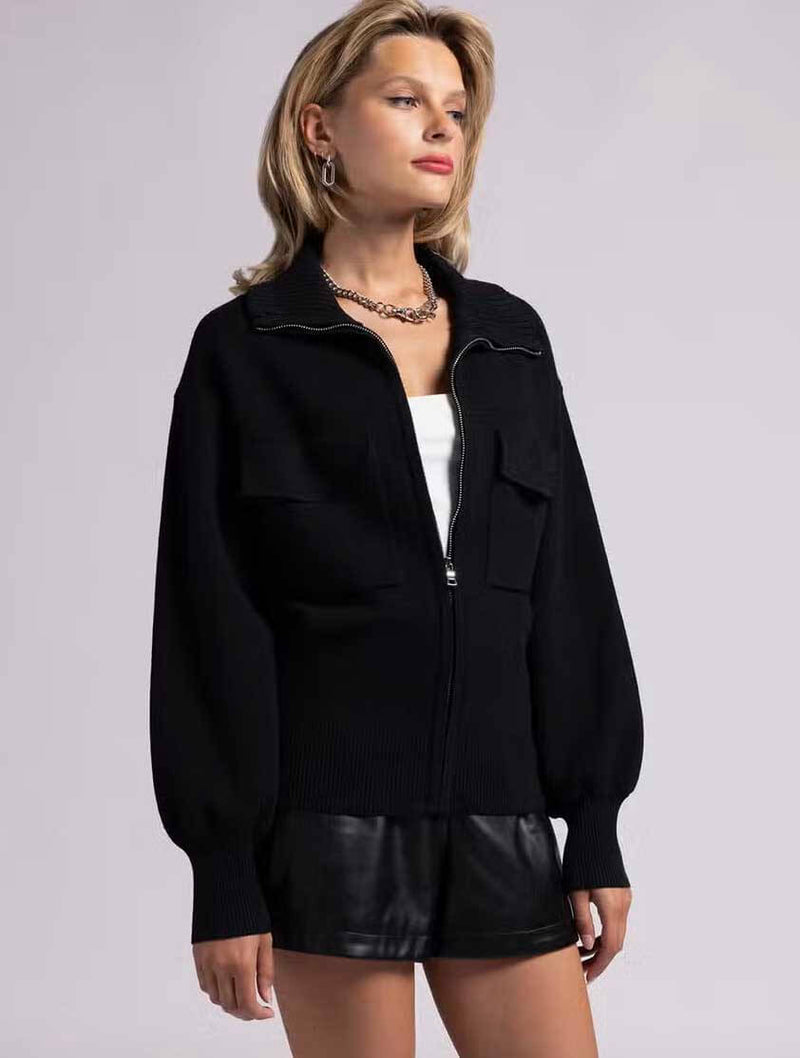 Dylan Collared Jacket with Zipper in Black