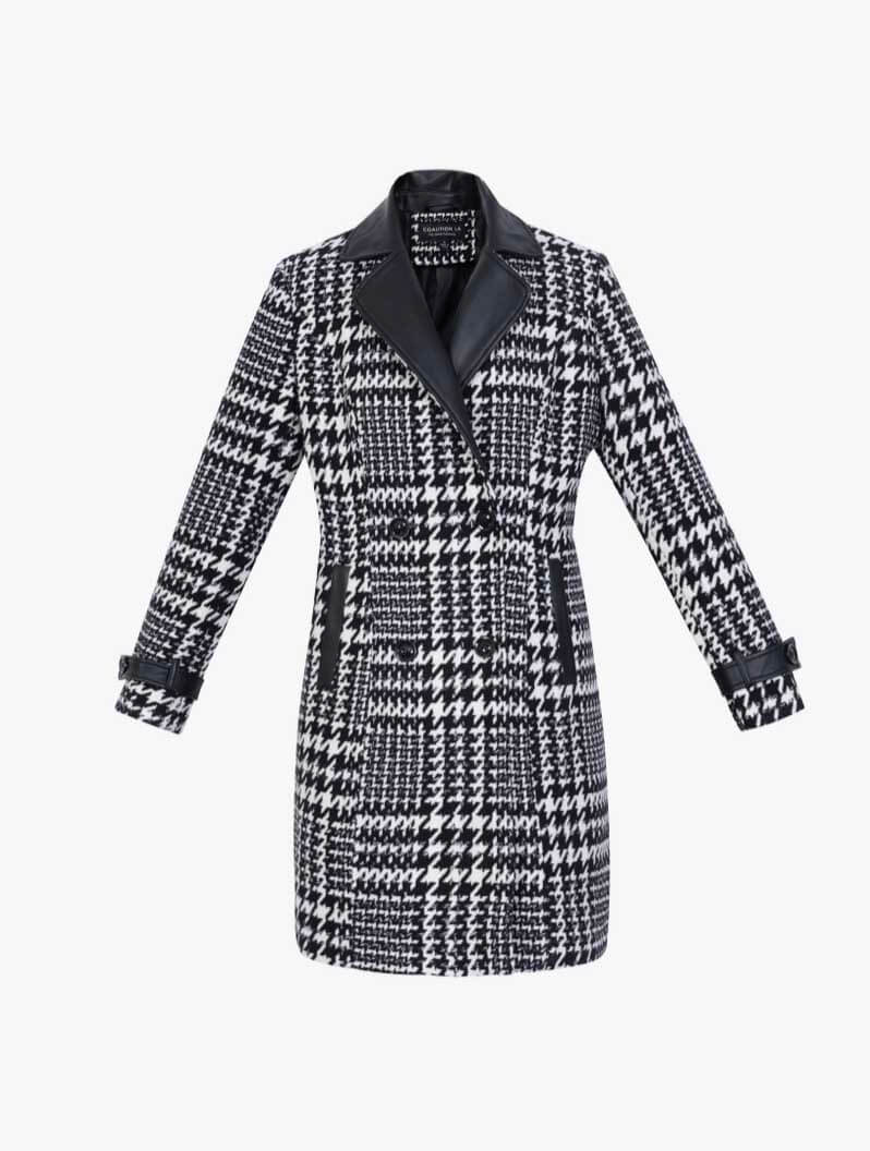 Mixed Media Wool Coat in Black