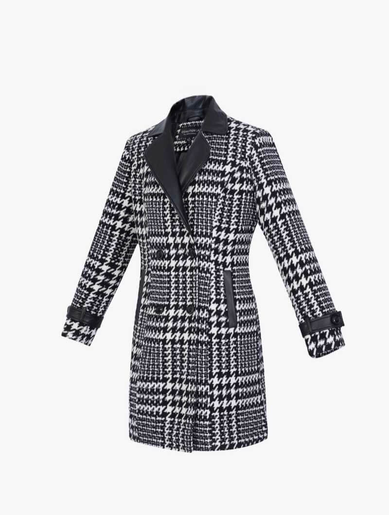 Mixed Media Wool Coat in Black