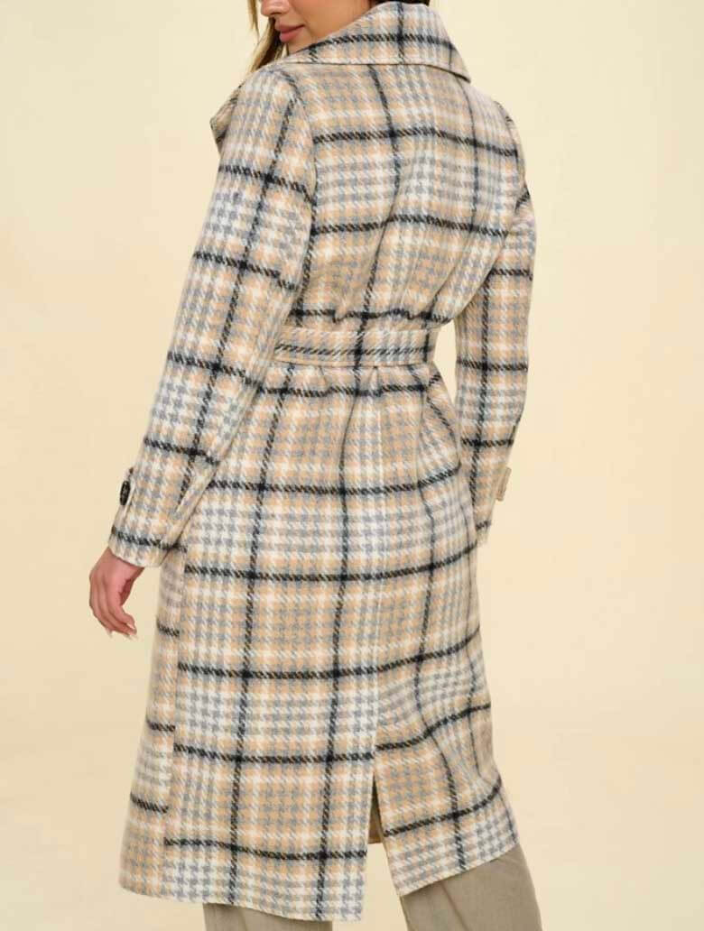Plaid Longline Jacket in Khaki Multi