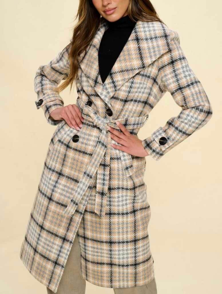 Plaid Longline Jacket in Khaki Multi