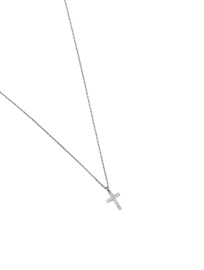 Stainless Steel Mini Pave Cross Necklace in Silver