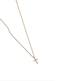 Stainless Steel Mini Pave Cross Necklace in Gold