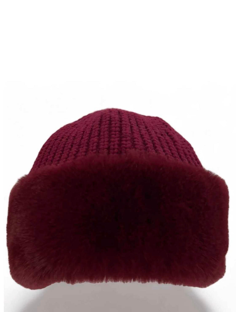 Fur Cuff Bucket Hat in Burgundy