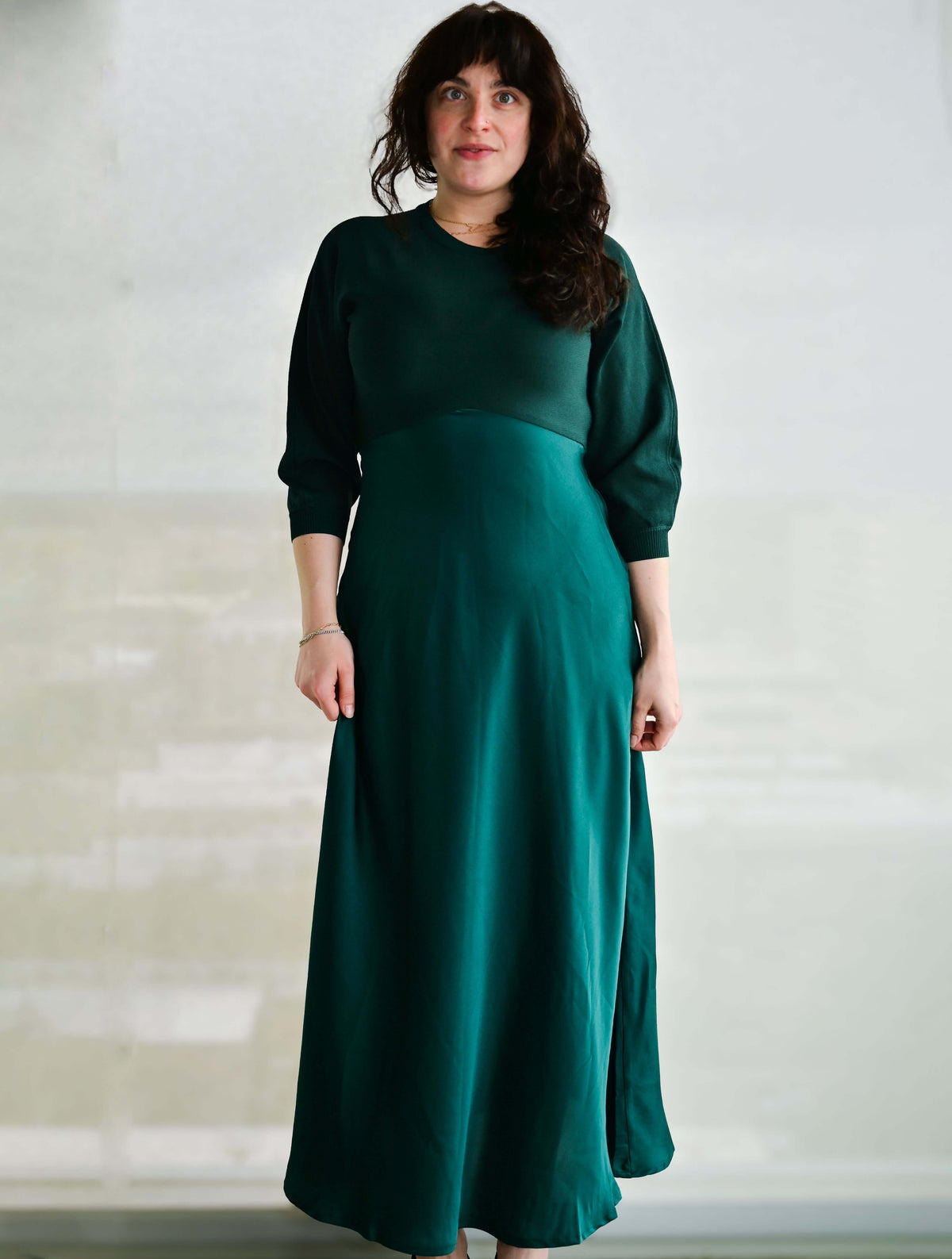 3/4 Sleeve Sweater Mixed Media Dress