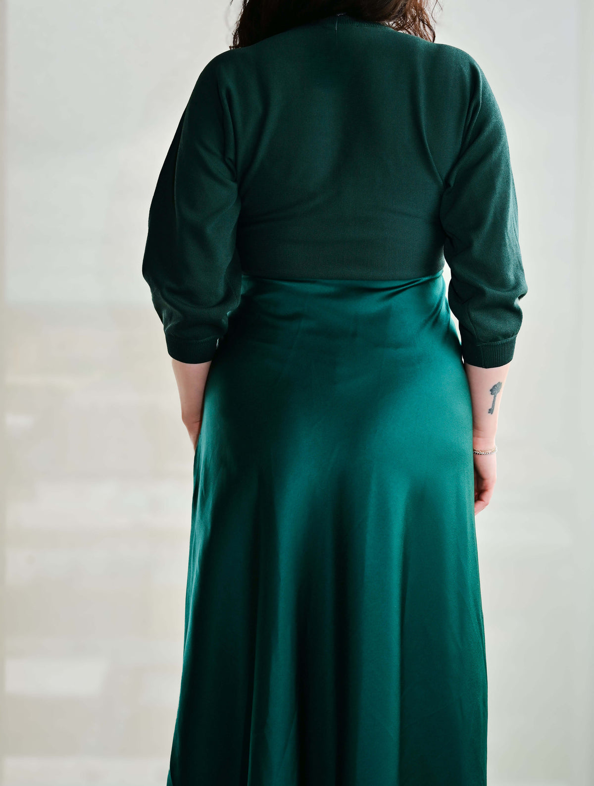 3/4 Sleeve Sweater Mixed Media Dress