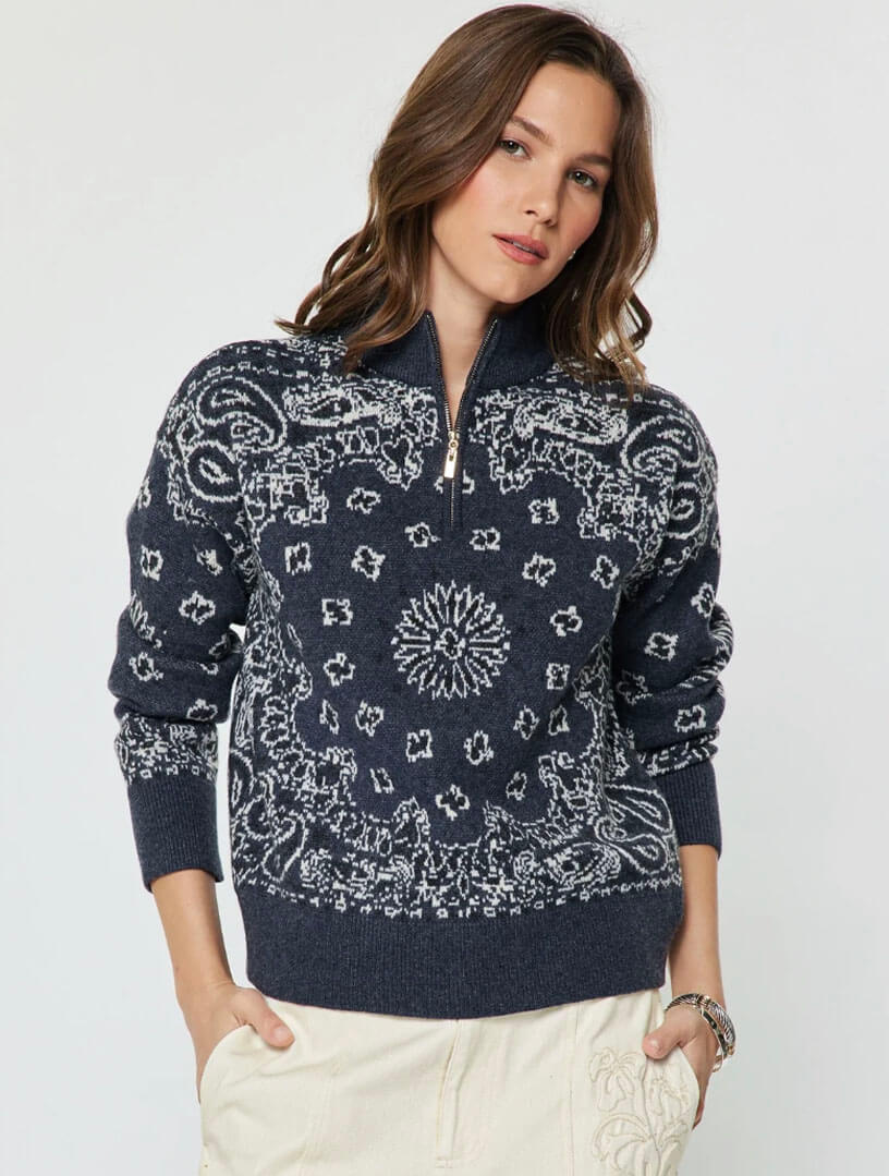 Paisley Half Zip-Up Sweater