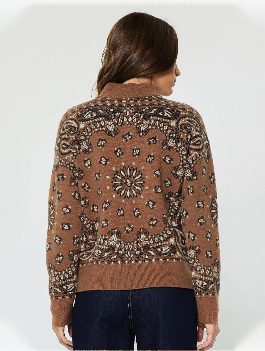 Paisley Half Zip-Up Sweater