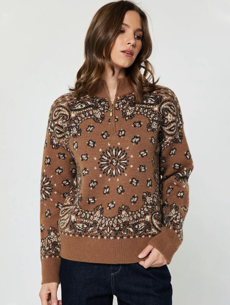 Paisley Half Zip-Up Sweater