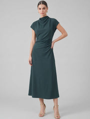 Knit Mock Neck Flared Midi Dress