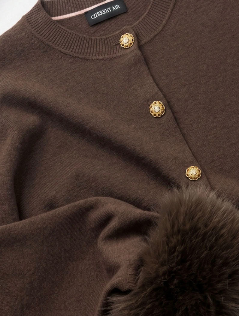 Fur Cuff Soft Knit Cardigan
