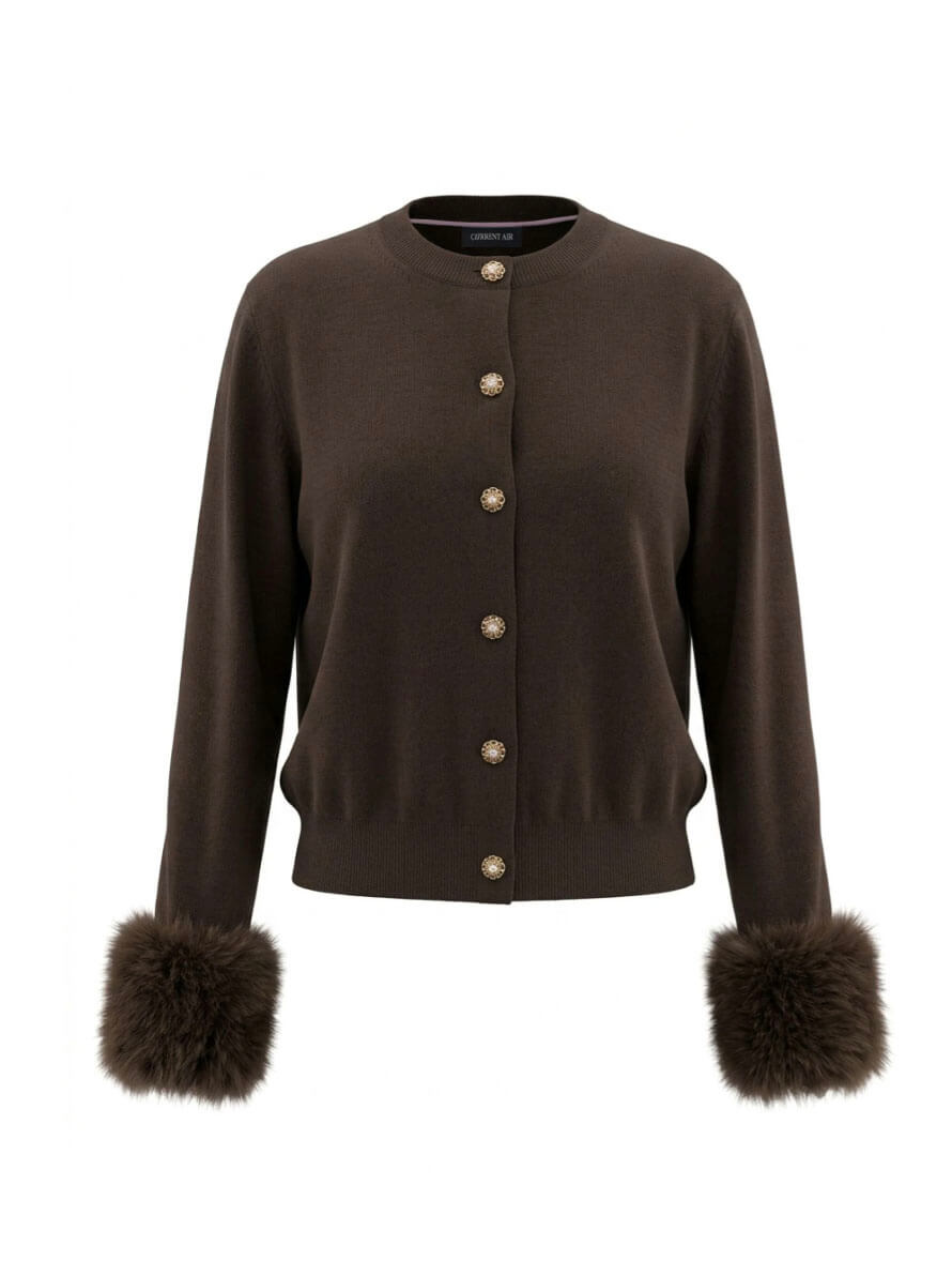 Fur Cuff Soft Knit Cardigan
