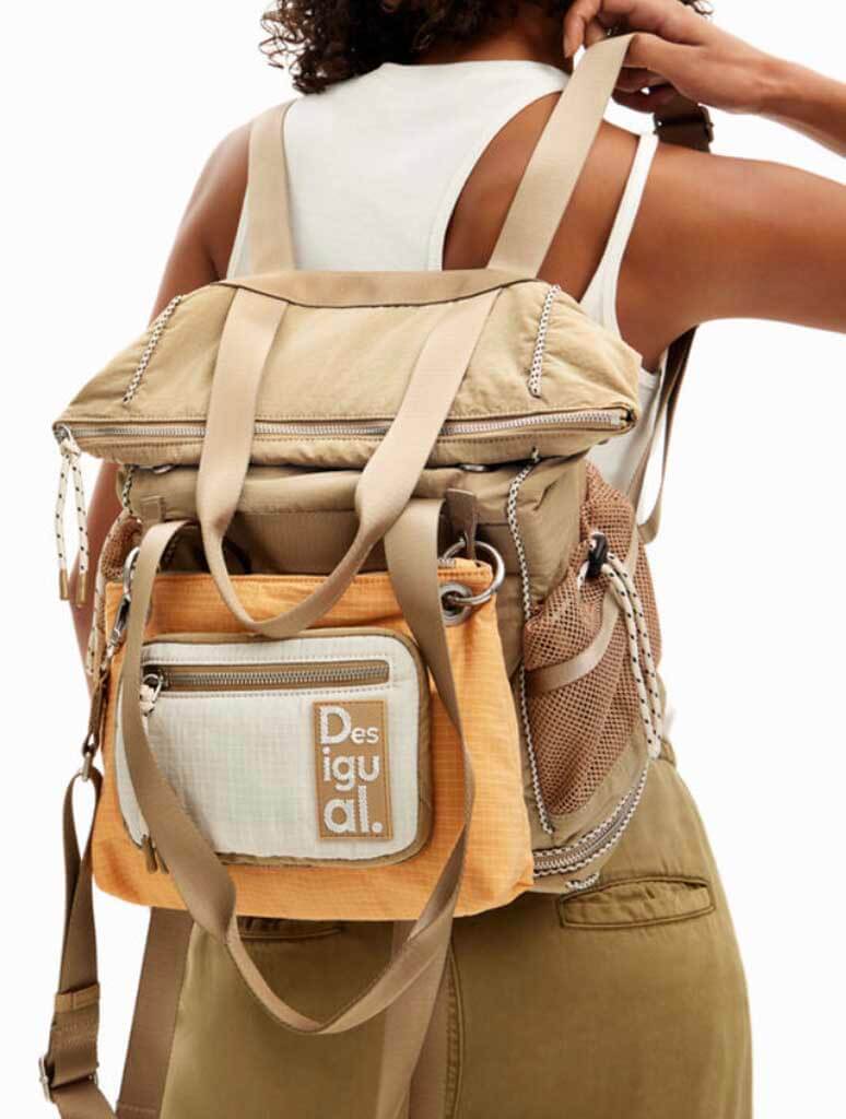 Desigual Multi-Position Backpack in Beige Safari