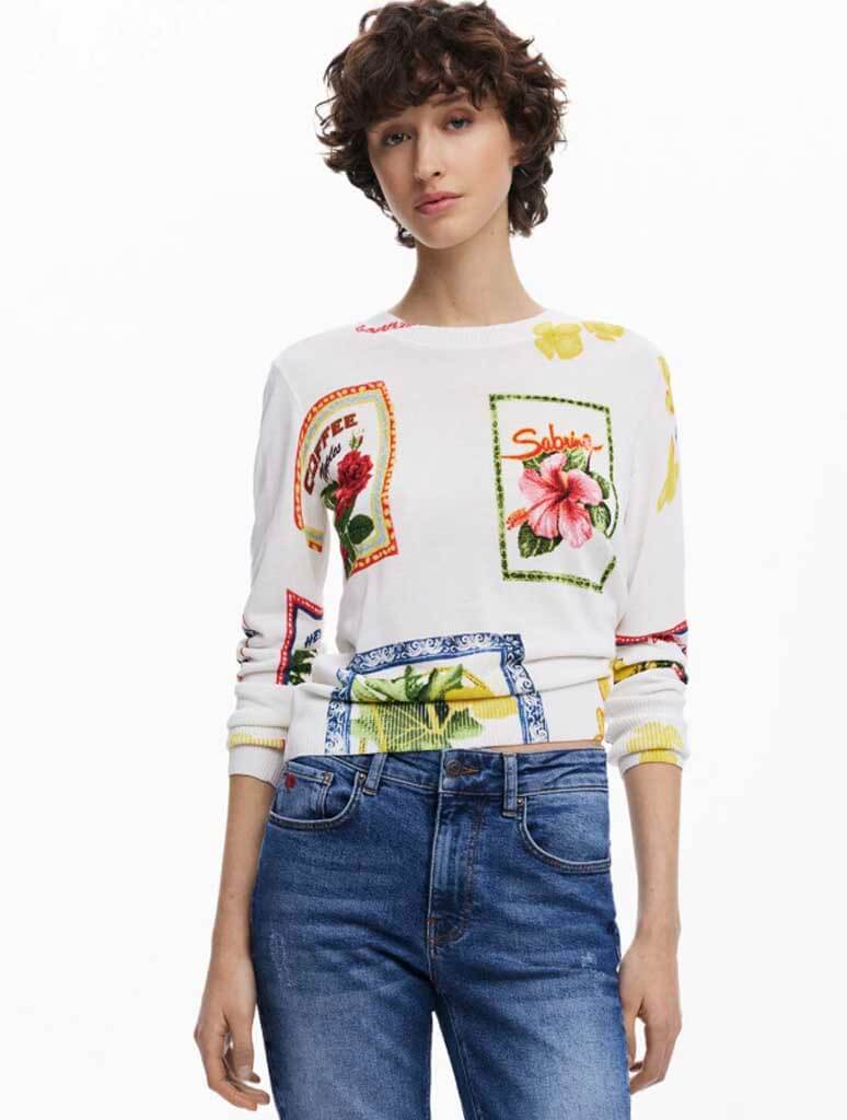 Desigual Tropical Stamps Sweater