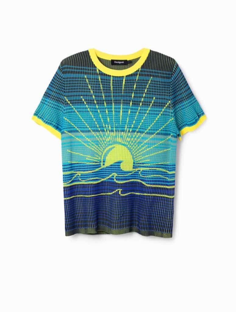 Desigual Knit Wave T-Shirt in Turquoise