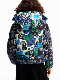 Desigual Padded Patchwork Puffer Jacket in Blue Multi