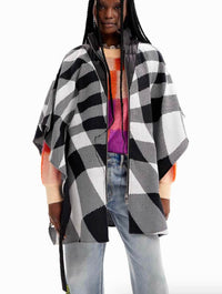 Desigual Plaid Belted Poncho in Black