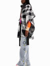 Desigual Plaid Belted Poncho in Black