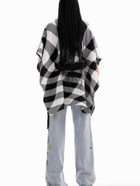 Desigual Plaid Belted Poncho in Black