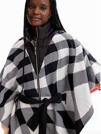 Desigual Plaid Belted Poncho in Black