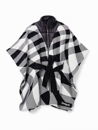 Desigual Plaid Belted Poncho in Black