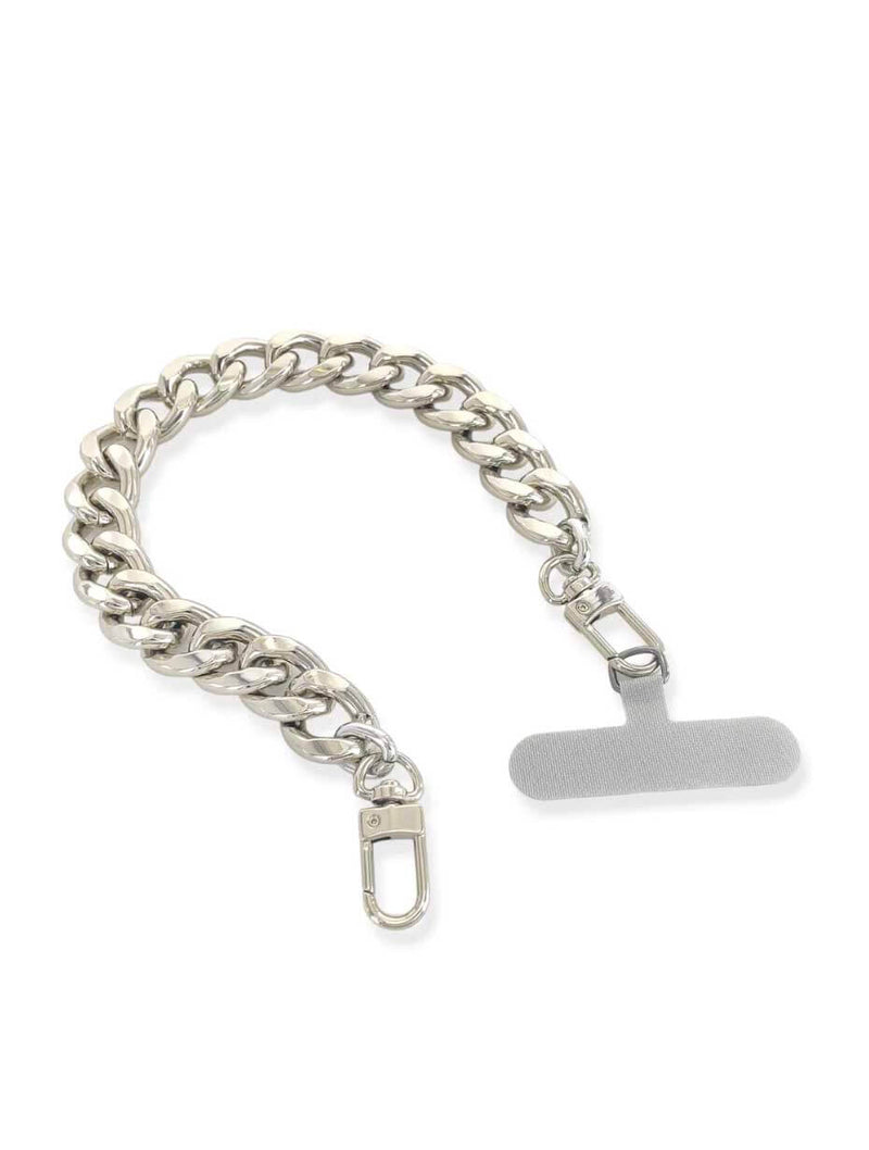 Short Large Curb Chain Phone Strap in Silver
