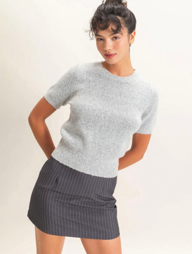 Crewneck Short Sleeve Knit Top