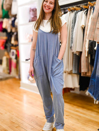 Mineral Washed Jumpsuit in Grey Blue