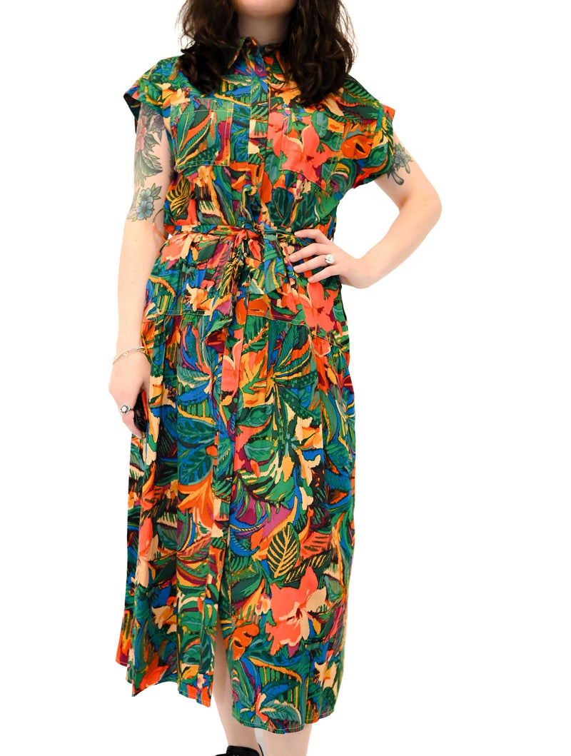 Belted Print Maxi Dress