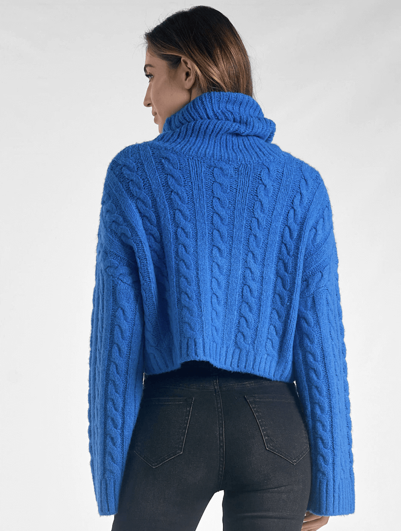 Turtleneck Cable Knit Sweater in Indigo
