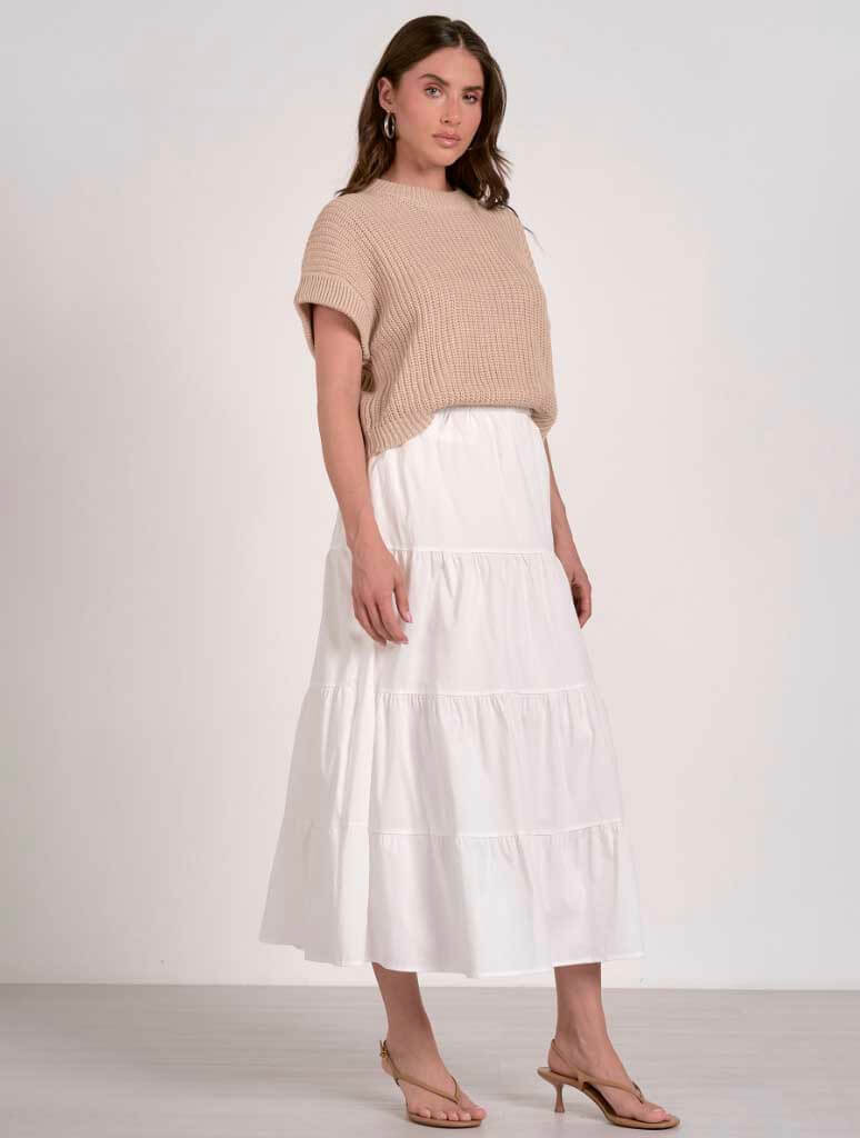 Short Sleeve Faux Two-Piece Attached Sweater and Skirt