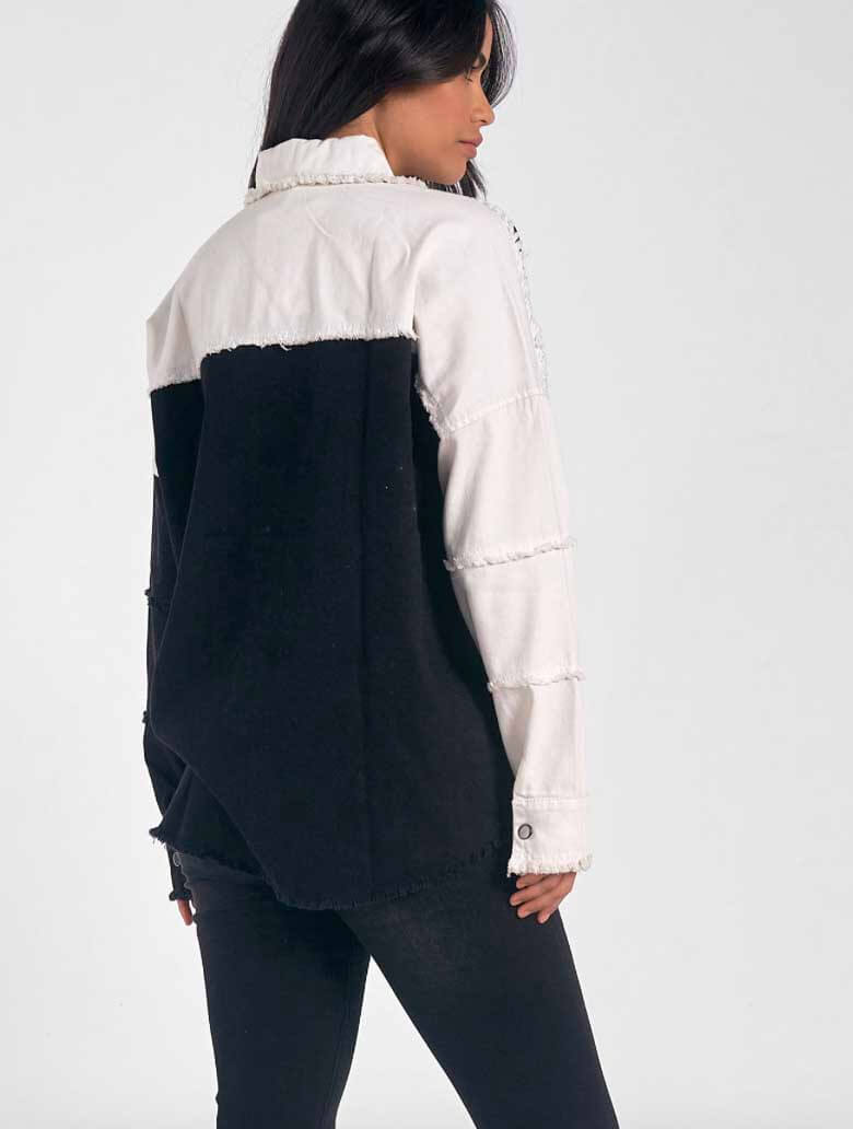 Color-Blocked Shacket in Black/White Combo